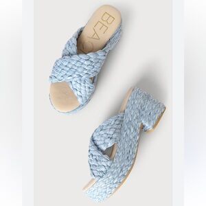 Reflection Blue Raffia Platform Slide Sandals